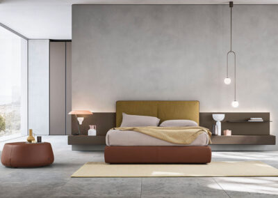 Lit double en tissus - modulable - rembourré - plusieurs choix de dimensions - confortable - élégant - tendance