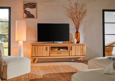 meuble TV, design moderne, rangement spacieux, matériaux de qualité, salon organisé, meuble télé contemporain, meuble TV élégant, mobilier fonctionnel